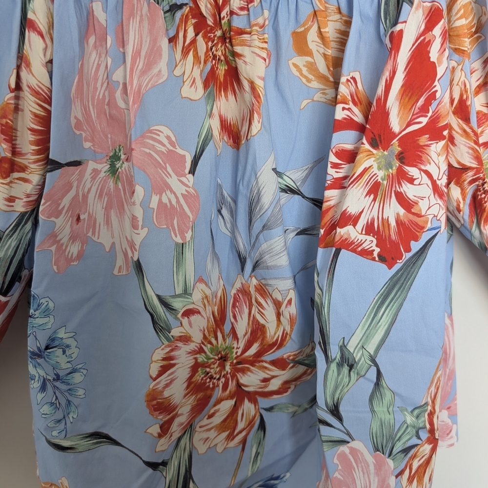 Christy Lynn Women Cotton Floral Printed Off The Shoulder Blouse Blue Size Small - Picture 3 of 10